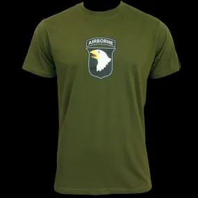 101st Airborne Army T-Shirt OD Green 100% Cotton Insignia On Front & Back
