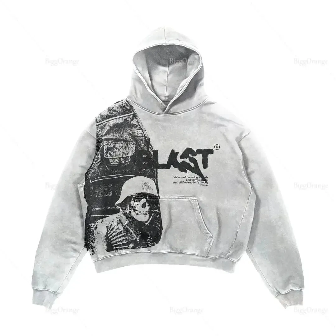 2025 Coats Streetwear Gothic Casual Alphabet Blast Print Pattern Men Clothing Skull Fashion Hoodie Men Harajuku Retro Y2K Hoodie