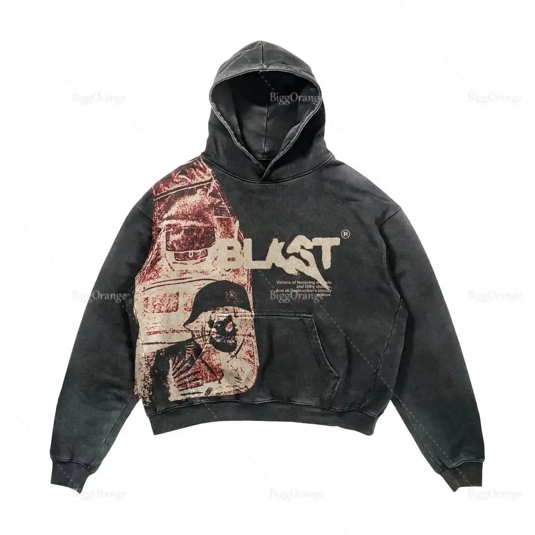 2025 Coats Streetwear Gothic Casual Alphabet Blast Print Pattern Men Clothing Skull Fashion Hoodie Men Harajuku Retro Y2K Hoodie