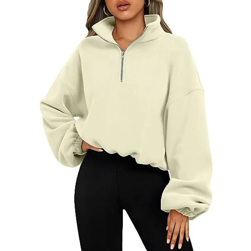 Casual Fleece Streetwear Half Zip Up Pullover Sweatshirt
