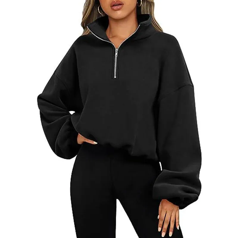 Casual Fleece Streetwear Half Zip Up Pullover Sweatshirt