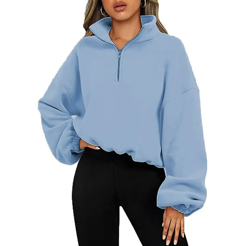 Casual Fleece Streetwear Half Zip Up Pullover Sweatshirt