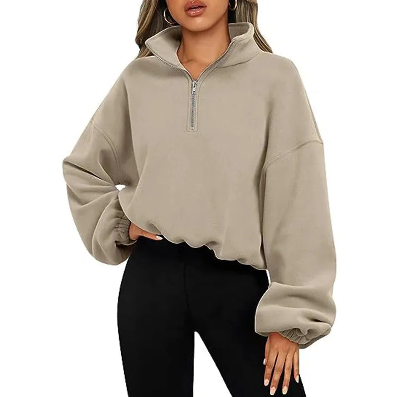 Casual Fleece Streetwear Half Zip Up Pullover Sweatshirt
