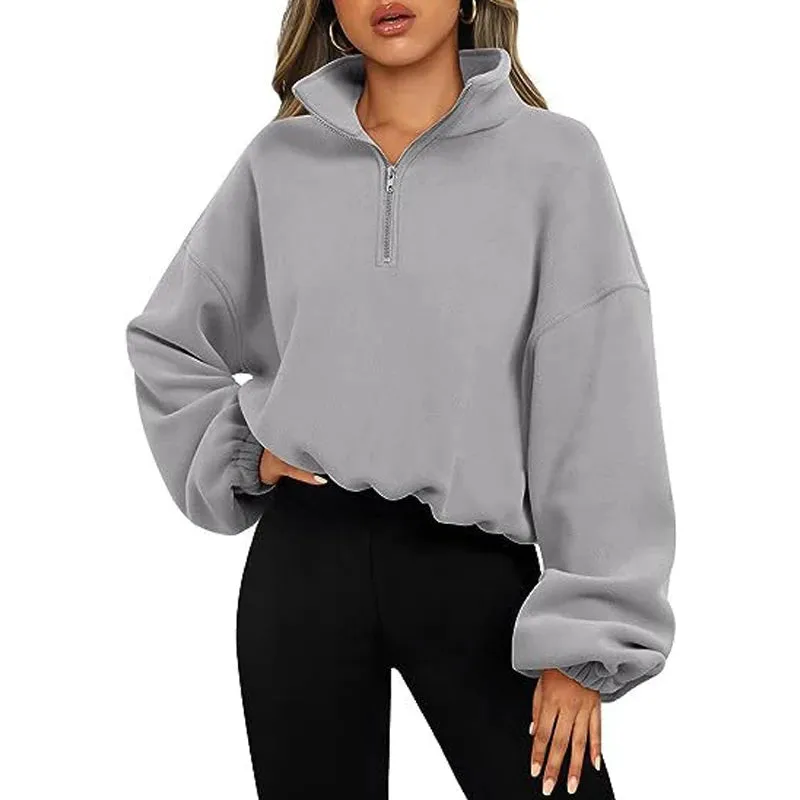 Casual Fleece Streetwear Half Zip Up Pullover Sweatshirt