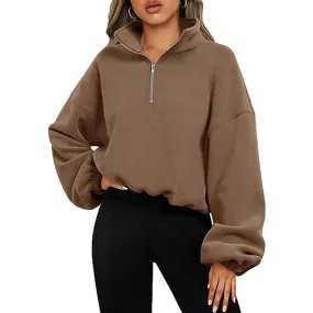 Casual Fleece Streetwear Half Zip Up Pullover Sweatshirt