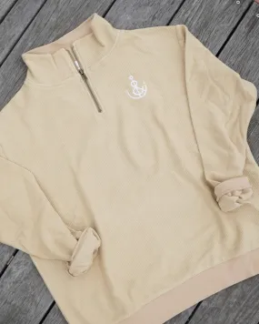 FINAL SALE Unisex Anchor Ribbed 1/4 Zip Pullover- Sand