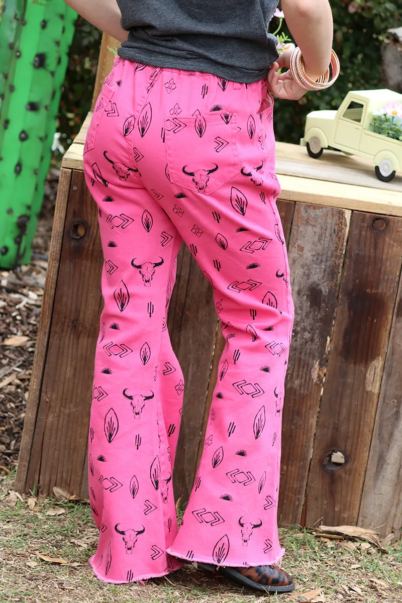 FUSCHIA PRINTED DENIM PANTS. PNG15113004-AMY