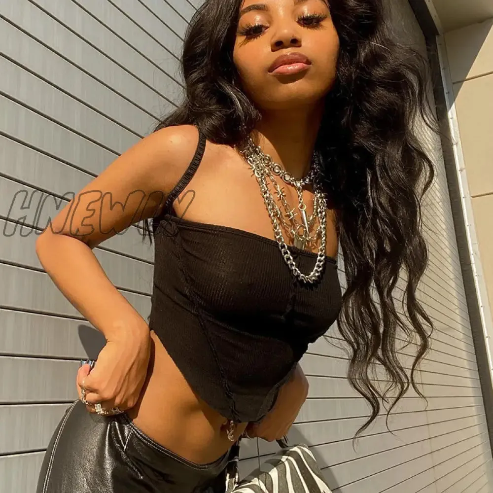 Hnewly Vintage Sexy Corset Tank Top Women Y2K Ribbed Black White Sleeveless Slash Neck Crop Top Streetwear Chic Vest Camisoles