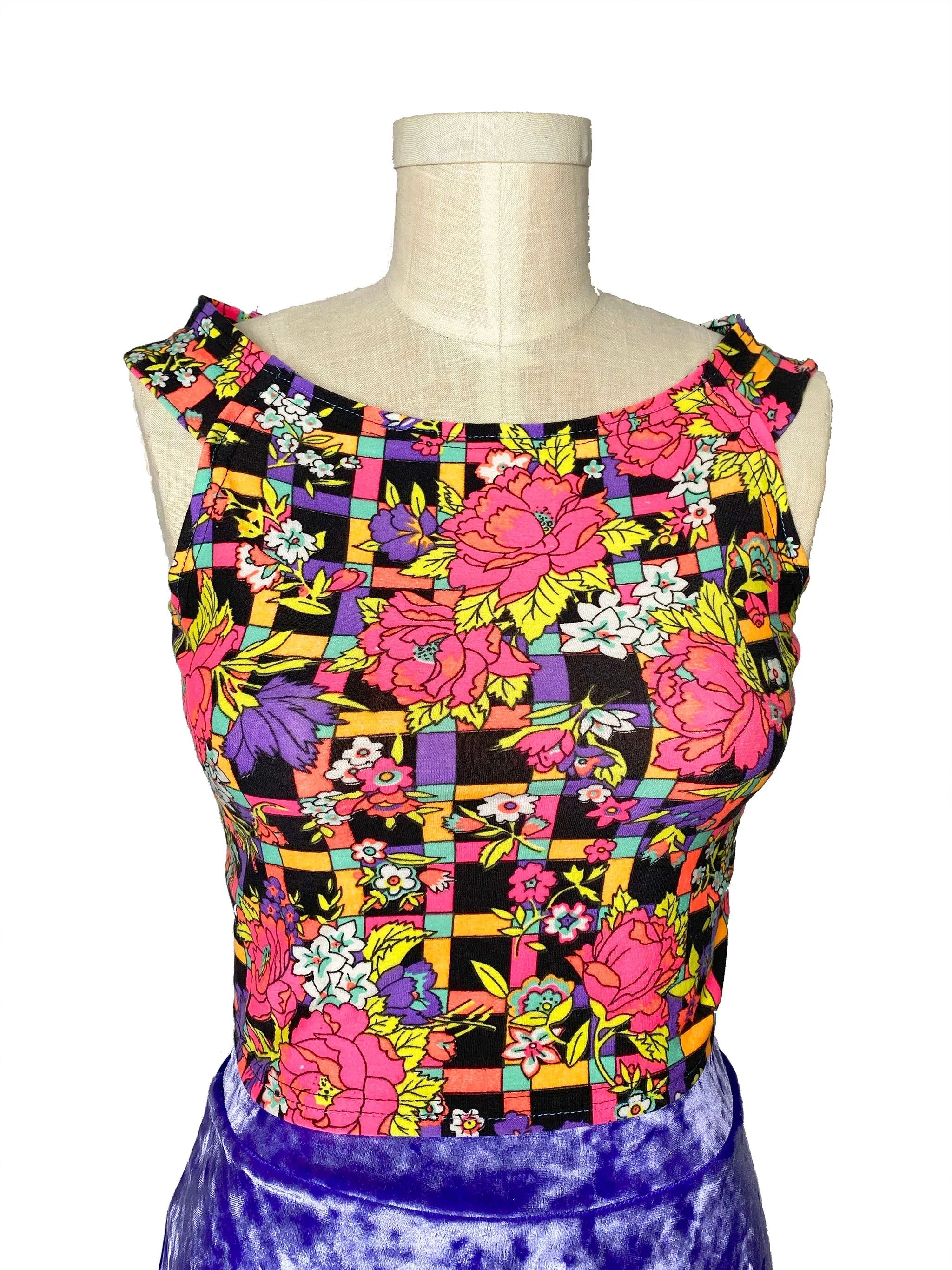 Neon Floral Boatneck Top (Small)