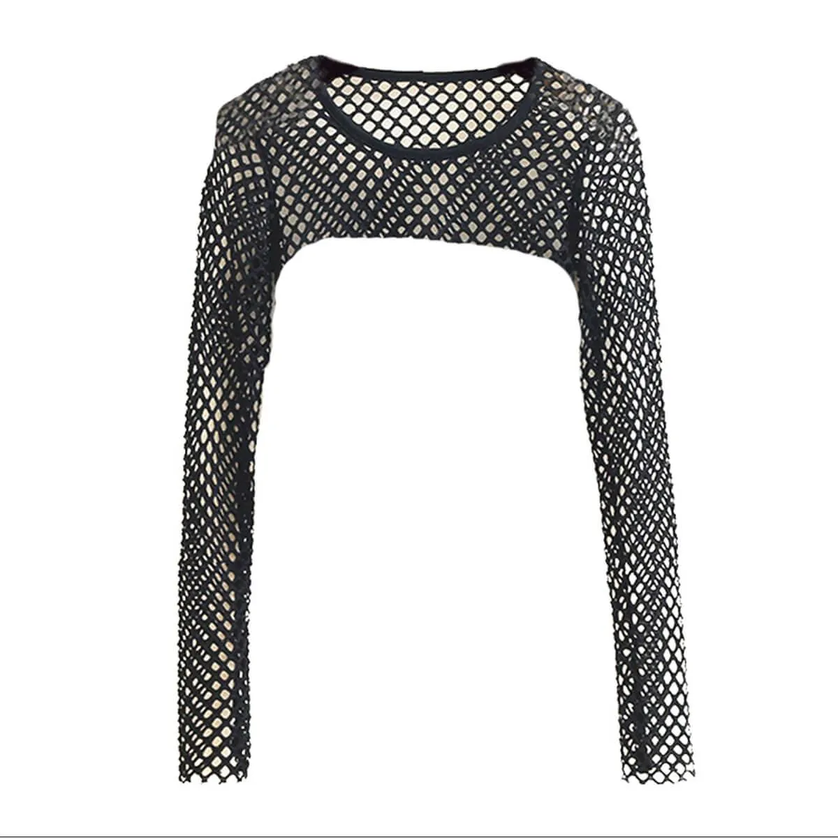 Open Chest Long Sleeve Fishnet Crop Top