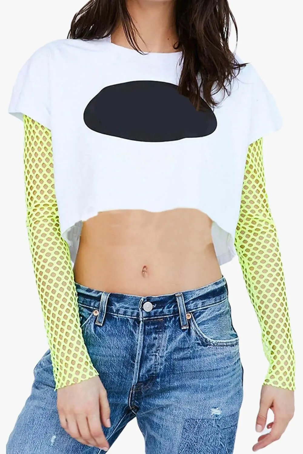Open Chest Long Sleeve Fishnet Crop Top