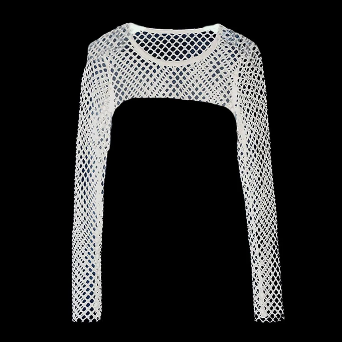 Open Chest Long Sleeve Fishnet Crop Top