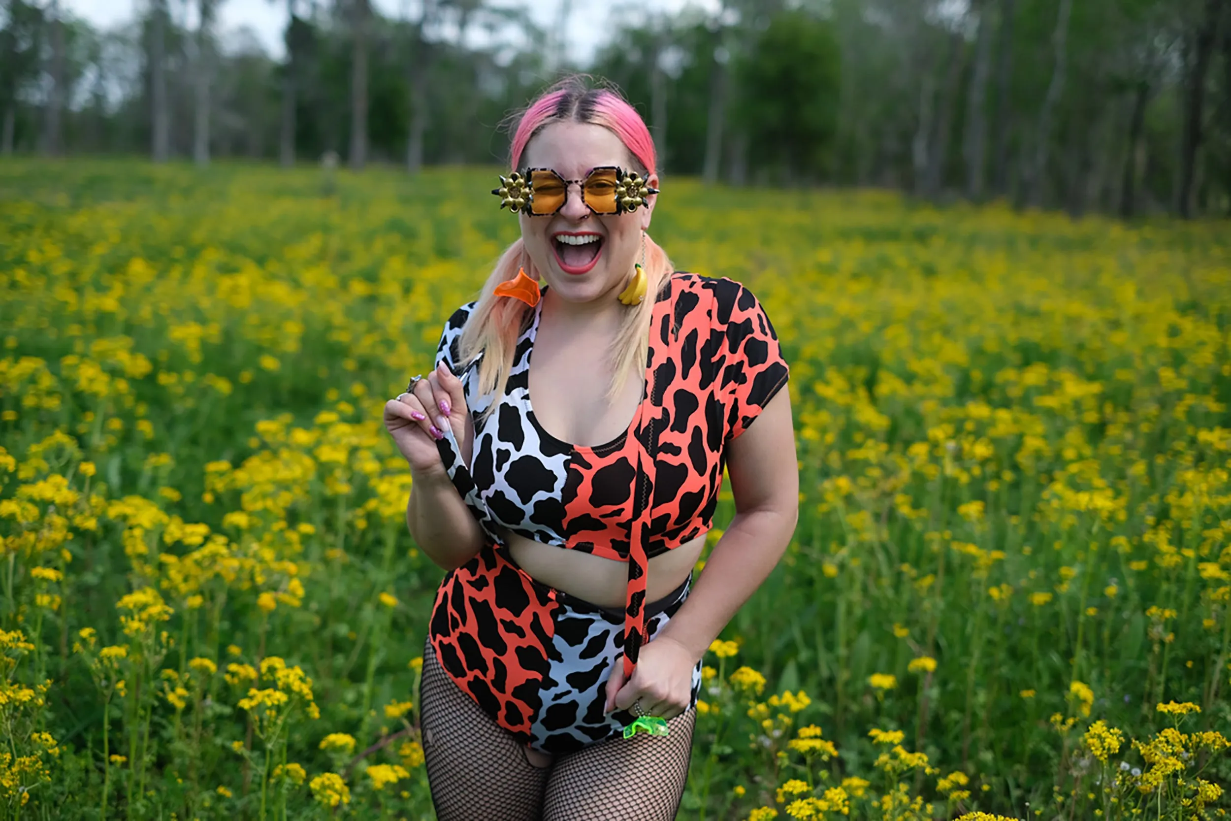 Orange & White Cow Swim Crop (Medium)