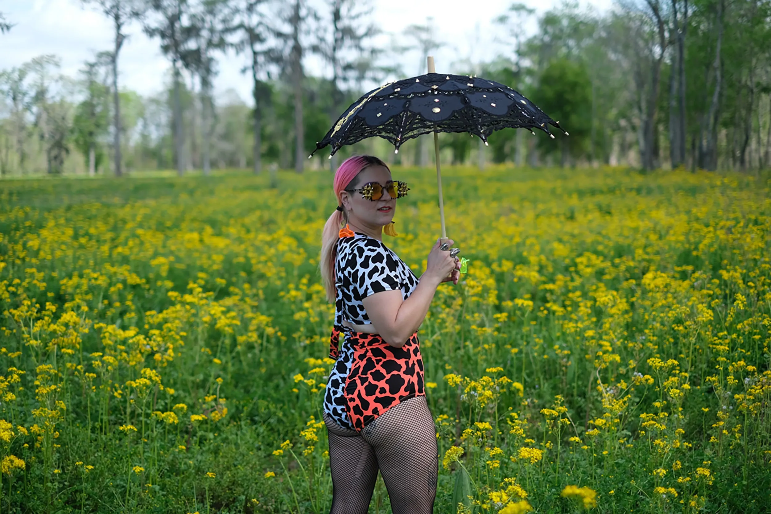 Orange & White Cow Swim Crop (Medium)