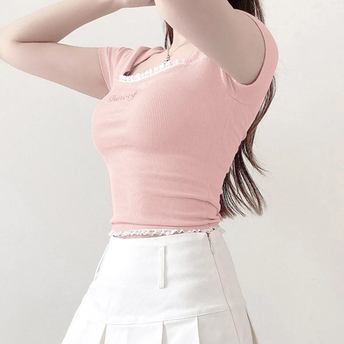 Pastel Pink Soft Girl Crop Top