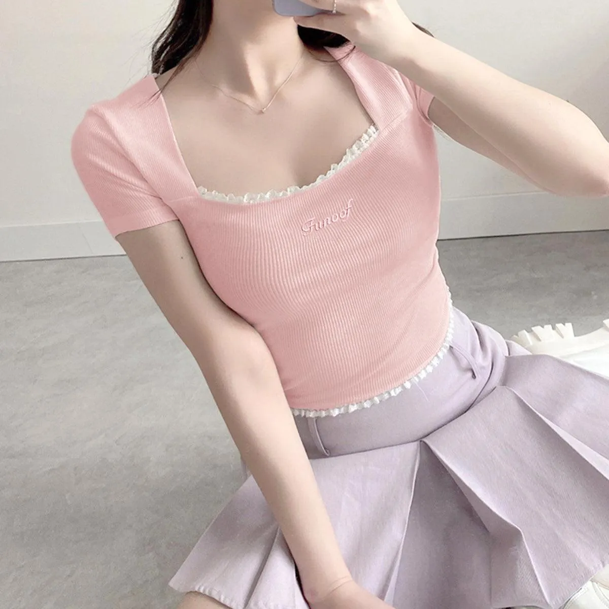Pastel Pink Soft Girl Crop Top