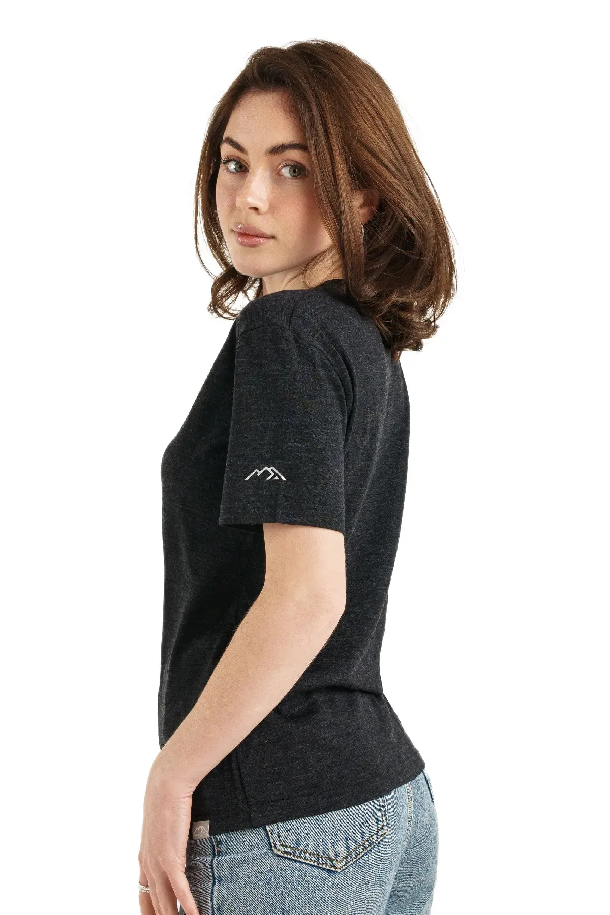 Women's Merino T-shirt 165 Melange Black | V-Neck