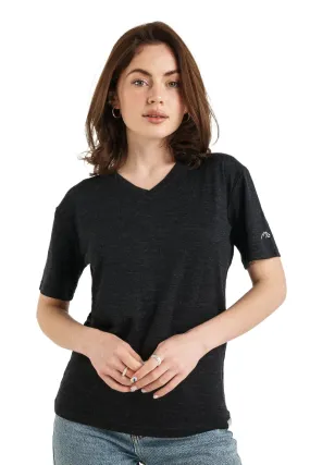 Women's Merino T-shirt 165 Melange Black | V-Neck